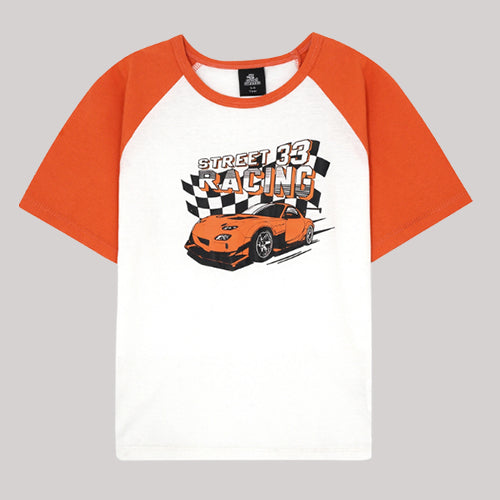 "STREET RACING" ORANGE & WHITE SUMMER SET KIDS - 2 PIECE