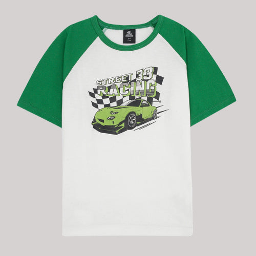 "STREET RACING" GREEN & WHITE SUMMER SET KIDS - 2 PIECE