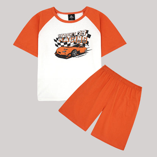 "STREET RACING" ORANGE & WHITE SUMMER SET KIDS - 2 PIECE