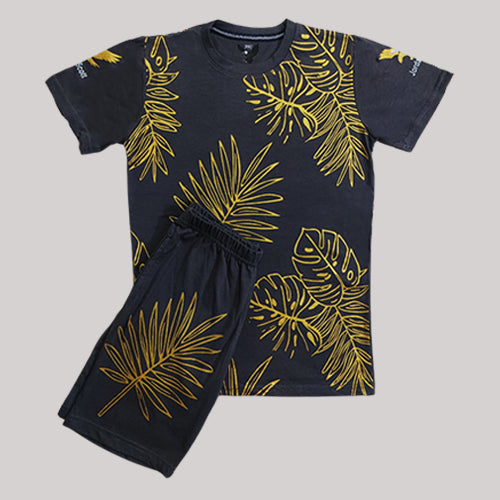 "TROPICAL LEAF" CHARCOAL SUMMER SET KIDS - 2 PIECE