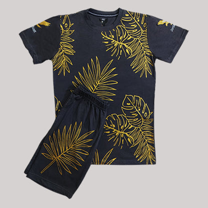 "TROPICAL LEAF" CHARCOAL SUMMER SET KIDS - 2 PIECE