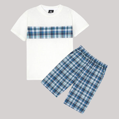 CHECKERED WHITE & BLUE SUMMER SET KIDS - 2 PIECE
