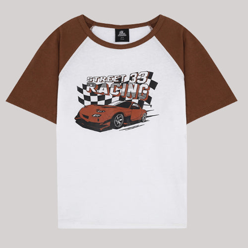 "STREET RACING" BROWN & WHITE SUMMER SET KIDS - 2 PIECE