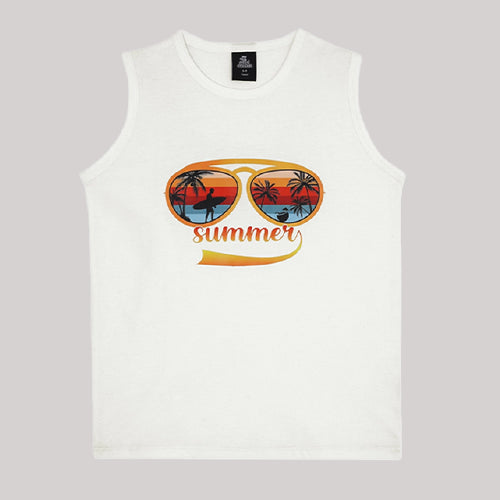 "SUMMER" WHITE & TEAL SANDO SUMMER SET KIDS - 2 PIECE