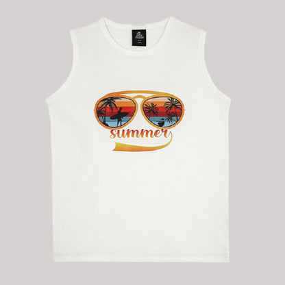 "SUMMER" WHITE & TEAL SANDO SUMMER SET KIDS - 2 PIECE