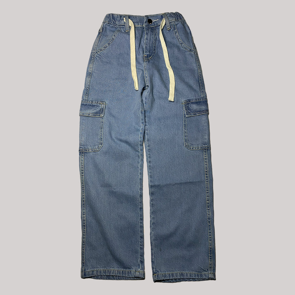 BAGGY DENIM CARGO JEANS KIDS - MID BLUE