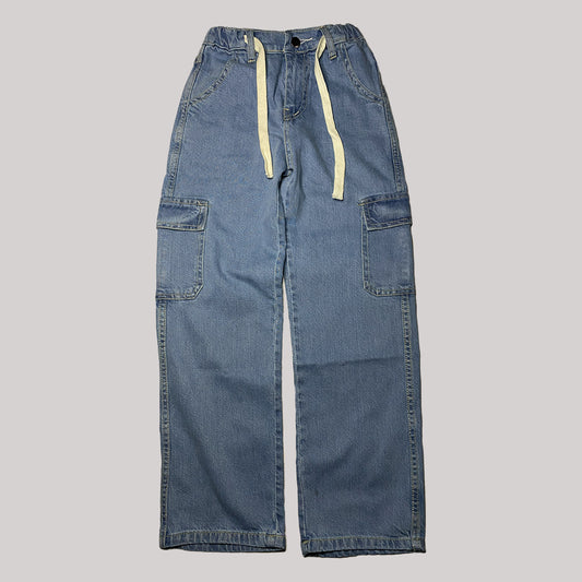 BAGGY DENIM CARGO JEANS KIDS - MID BLUE