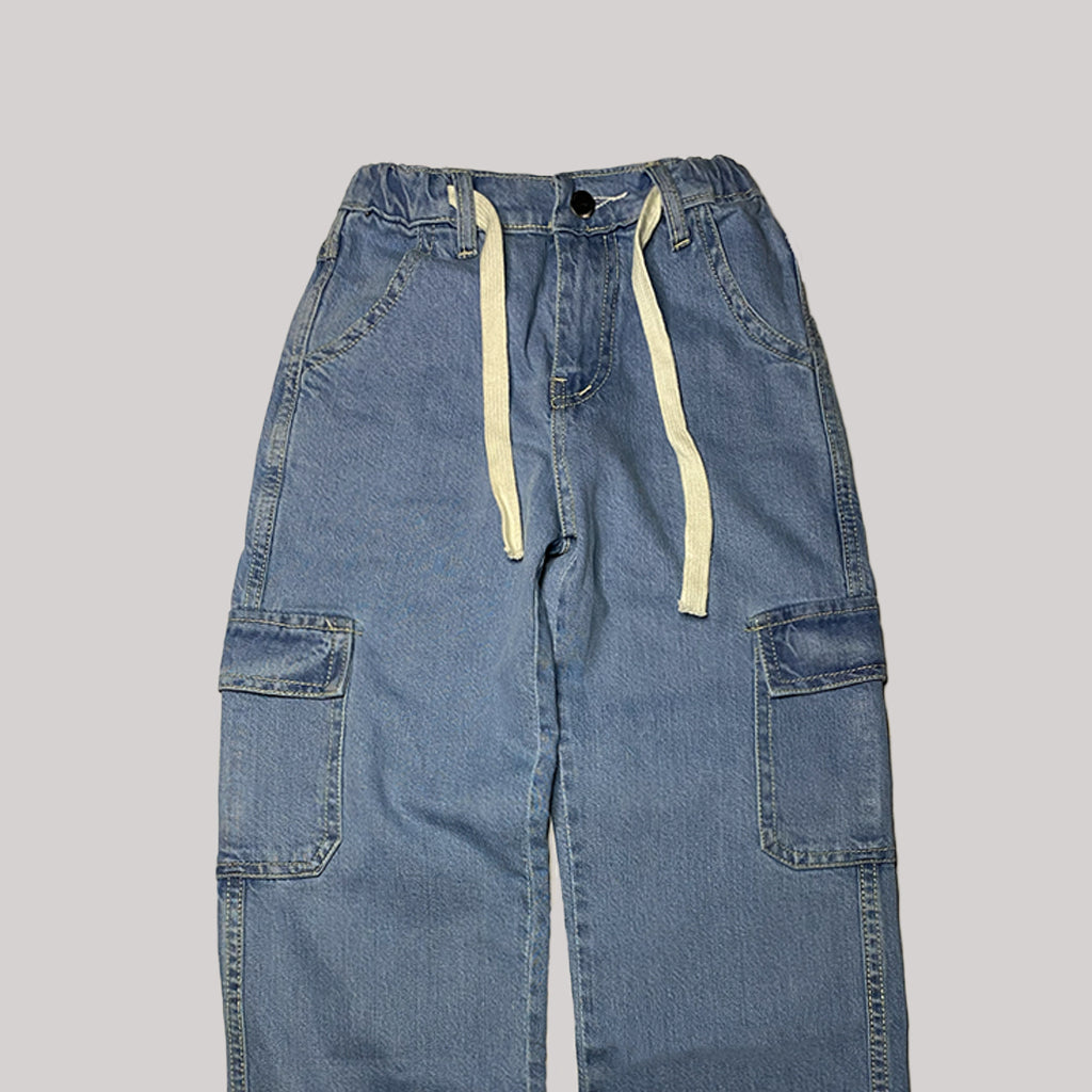 BAGGY DENIM CARGO JEANS KIDS - MID BLUE