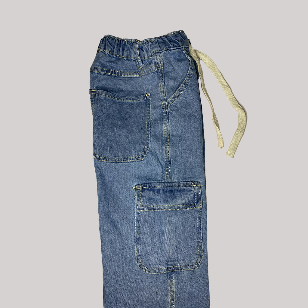 BAGGY DENIM CARGO JEANS KIDS - MID BLUE
