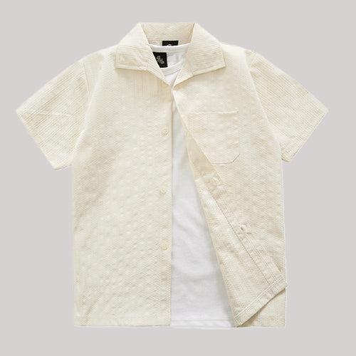 TEXTURED OFF-WHITE SHIRT SUMMER SET KIDS - 3 PIECE