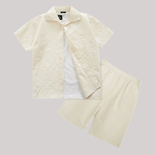 TEXTURED OFF-WHITE SHIRT SUMMER SET KIDS - 3 PIECE
