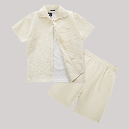 TEXTURED OFF-WHITE SHIRT SUMMER SET KIDS - 3 PIECE